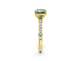 Yellow gold Fancy Green Princess  Cut Diamond Solitaire with Pave Band and Four-Prong Setting 2