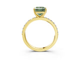 Yellow gold Fancy Green Princess  Cut Diamond Solitaire with Pave Band and Four-Prong Setting 3