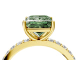 Yellow gold Fancy Green Princess  Cut Diamond Solitaire with Pave Band and Four-Prong Setting 4