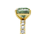 Yellow gold Fancy Green Princess  Cut Diamond Solitaire with Pave Band and Four-Prong Setting 5