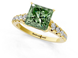 Yellow gold Fancy Green Princess  Cut Diamond Solitaire with Pave Band and Four-Prong Setting_1