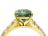 Yellow gold Fancy Green Princess  Cut Diamond Solitaire with Pave Band and Four-Prong Setting_4