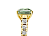 Yellow gold Fancy Green Princess  Cut Diamond Solitaire with Pave Band and Four-Prong Setting_5