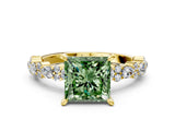 Yellow gold Fancy Green Princess Cut Diamond Solitaire with Side Stones, Pave Band, Four-Prong Setting_41