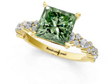 Yellow gold Fancy Green Princess Cut Diamond Solitaire with Side Stones, Pave Band, Four-Prong Setting_42