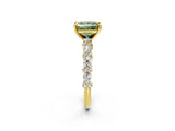 Yellow gold Fancy Green Princess Cut Diamond Solitaire with Side Stones, Pave Band, Four-Prong Setting_43