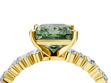 Yellow gold Fancy Green Princess Cut Diamond Solitaire with Side Stones, Pave Band, Four-Prong Setting_45