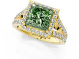 Yellow gold Fancy Green Princess Cut Diamond Split Shank Halo Ring with Four-Prong Setting_18