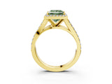 Yellow gold Fancy Green Princess Cut Diamond Split Shank Halo Ring with Four-Prong Setting_20