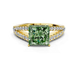 Yellow gold Fancy Green Princess Cut Diamond Split Shank Pavé Engagement Ring with Four-Prong Setting_17
