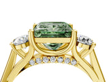 Yellow gold Fancy Green Princess Cut Diamond Three-Stone Engagement Ring with Prong Setting and Pavé Band_4