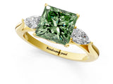 Yellow gold Fancy Green Princess Cut Diamond Three-Stone Ring with Pear Side Stones and Four-Prong Setting_47