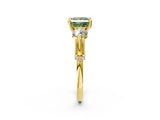 Yellow gold Fancy Green Princess Cut Diamond Three-Stone Ring with Prong Setting and Pavé Band_2