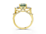 Yellow gold Fancy Green Princess Cut Diamond Three-Stone Ring with Prong Setting and Pavé Band_3