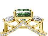 Yellow gold Fancy Green Princess Cut Diamond Three-Stone Ring with Prong Setting and Pavé Band_4