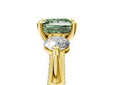 Yellow gold Fancy Green Princess Cut Diamond Three-Stone Ring with Prong Setting and Pavé Band_5