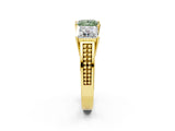 Yellow gold Fancy Green Princess Cut Diamond Three-Stone Ring with Prong Setting and Textured Band_2
