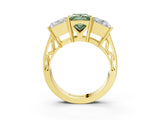 Yellow gold Fancy Green Princess Cut Diamond Three-Stone Ring with Prong Setting and Textured Band_3
