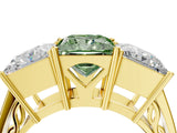 Yellow gold Fancy Green Princess Cut Diamond Three-Stone Ring with Prong Setting and Textured Band_4