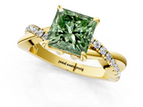 Yellow gold Fancy Green Princess  Cut Diamond Twist Band Solitaire with Prong Setting_1