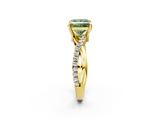 Yellow gold Fancy Green Princess  Cut Diamond Twist Band Solitaire with Prong Setting_2