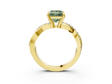 Yellow gold Fancy Green Princess  Cut Diamond Twist Band Solitaire with Prong Setting_3