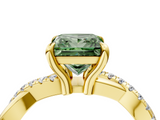 Yellow gold Fancy Green Princess  Cut Diamond Twist Band Solitaire with Prong Setting_4