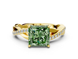 Yellow gold Fancy Green Princess  Cut Diamond Twisted Band Engagement Ring with Prong Setting_3