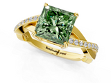 Yellow gold Fancy Green Princess  Cut Diamond Twisted Band Engagement Ring with Prong Setting_4