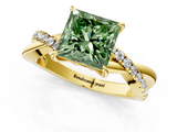 Yellow gold Fancy Green Princess  Cut Diamond Twisted Band with Pavé Setting and Four-Prong Setting_1