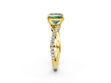 Yellow gold Fancy Green Princess  Cut Diamond Twisted Band with Pavé Setting and Four-Prong Setting_2