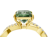 Yellow gold Fancy Green Princess  Cut Diamond Twisted Band with Pavé Setting and Four-Prong Setting_4