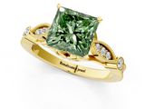 Yellow gold Fancy Green Princess  Cut Diamond with Milgrain Marquise and Bezel Accents on a Solitaire Band with Prong Setting_1