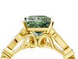 Yellow gold Fancy Green Princess  Cut Diamond with Milgrain Marquise and Bezel Accents on a Solitaire Band with Prong Setting_4
