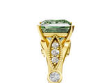 Yellow gold Fancy Green Princess  Cut Diamond with Milgrain Marquise and Bezel Accents on a Solitaire Band with Prong Setting_5