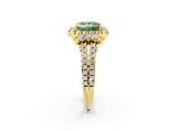 Yellow gold Fancy Green Princess  Cut Double Halo Diamond Engagement Ring with Pave Band and Four-Prong Setting 2