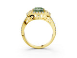 Yellow gold Fancy Green Princess  Cut Double Halo Diamond Engagement Ring with Pave Band and Four-Prong Setting 3