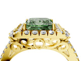 Yellow gold Fancy Green Princess  Cut Double Halo Diamond Engagement Ring with Pave Band and Four-Prong Setting 4
