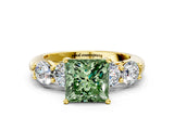 Yellow gold Fancy Green Princess  Cut Five-Stone Prong Set Diamond Ring with Classic Band_29