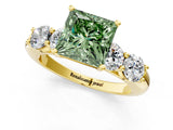 Yellow gold Fancy Green Princess  Cut Five-Stone Prong Set Diamond Ring with Classic Band_30