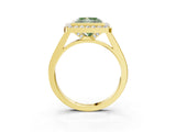 Yellow gold Fancy Green Princess Cut Halo Bezel Diamond Pave Band Ring_3