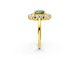 Yellow gold Fancy Green Princess Cut Halo Cluster Diamond Ring with Pave Band and Four-Prong Setting_14