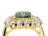 Yellow gold Fancy Green Princess Cut Halo Cluster Diamond Ring with Pave Band and Four-Prong Setting_16