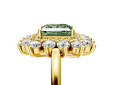Yellow gold Fancy Green Princess Cut Halo Cluster Diamond Ring with Pave Band and Four-Prong Setting_17
