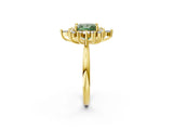 Yellow gold Fancy Green Princess Cut Halo Diamond Cluster Ring with Marquise and Round Stones on a White Gold Band with Prong Setting_2