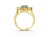 Yellow gold Fancy Green Princess Cut Halo Diamond Cluster Ring with Marquise and Round Stones on a White Gold Band with Prong Setting_3