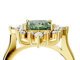 Yellow gold Fancy Green Princess Cut Halo Diamond Cluster Ring with Marquise and Round Stones on a White Gold Band with Prong Setting_4