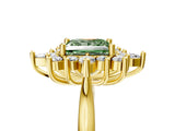 Yellow gold Fancy Green Princess Cut Halo Diamond Cluster Ring with Marquise and Round Stones on a White Gold Band with Prong Setting_5