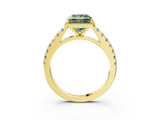 Yellow gold Fancy Green Princess  Cut Halo Diamond Engagement Ring with Pave Band and Four-Prong Setting_3