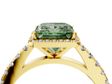 Yellow gold Fancy Green Princess  Cut Halo Diamond Engagement Ring with Pave Band and Four-Prong Setting_4